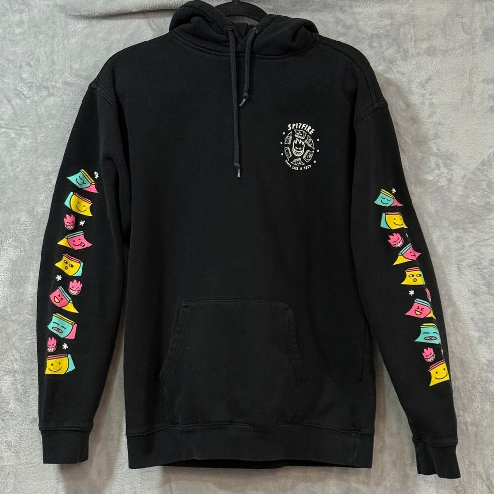 Men's Spitfire Skate Like A Girl Hoodie Black Multicolor Sleeves Pullover Medium